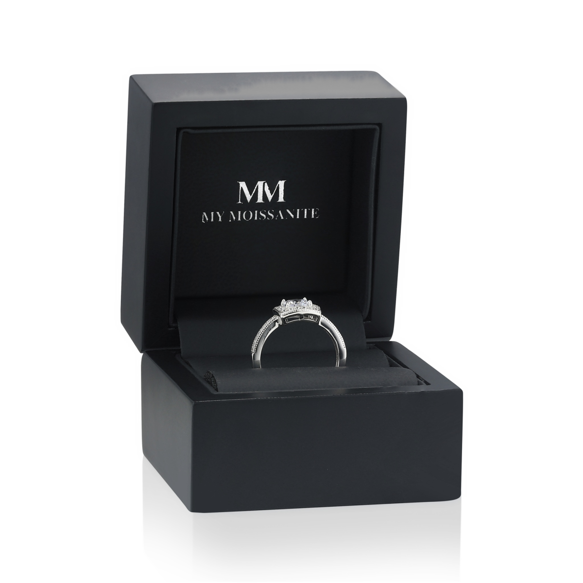 Sanctum - Cushion Cut Moissanite Engagement Ring with Vintage Halo and Pavé Band