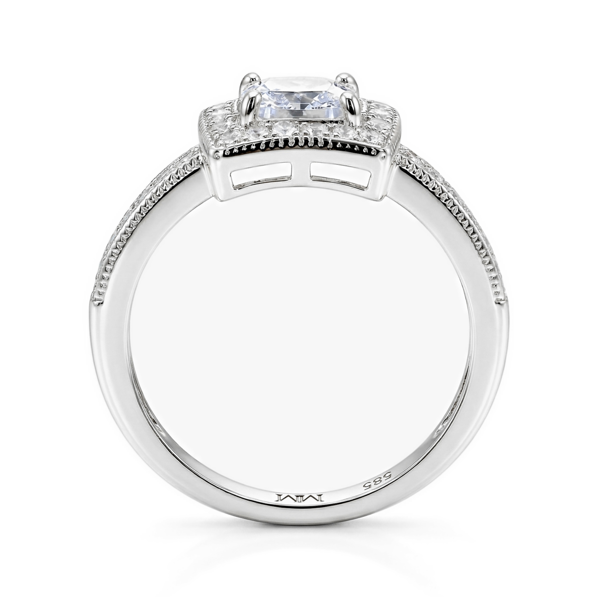 Sanctum - Cushion Cut Moissanite Engagement Ring with Vintage Halo and Pavé Band
