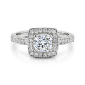 Sanctum - Cushion Cut Moissanite Engagement Ring with Vintage Halo and Pavé Band
