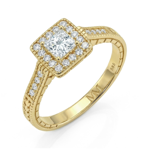 Paragone - Princess Cut Moissanite Halo Engagement Ring With Textured Band