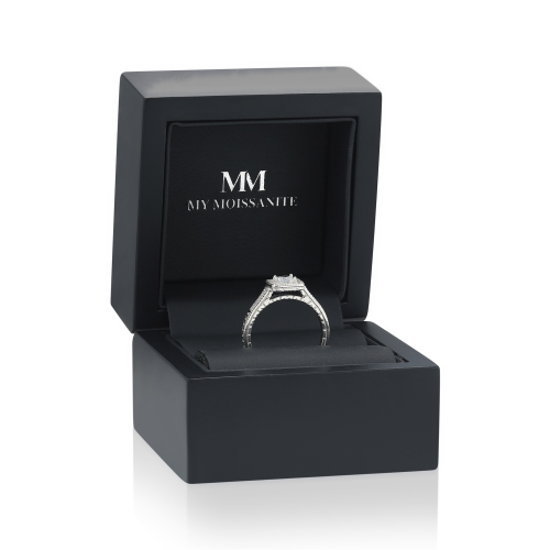 Paragone - Princess Cut Moissanite Halo Engagement Ring With Textured Band