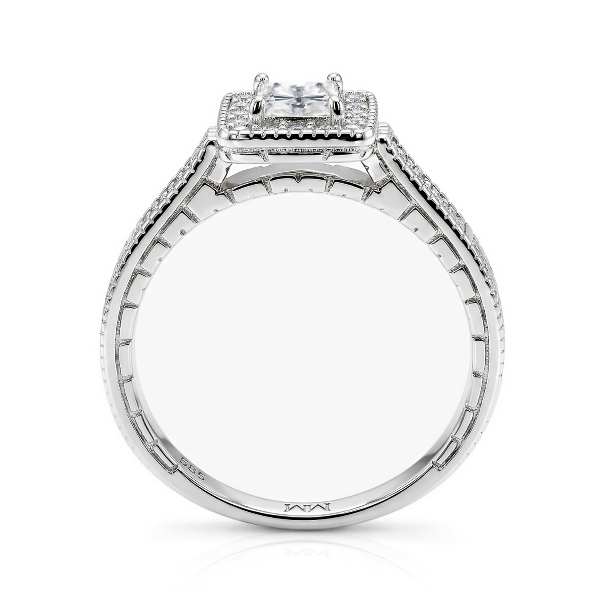Paragone - Princess Cut Moissanite Halo Engagement Ring With Textured Band