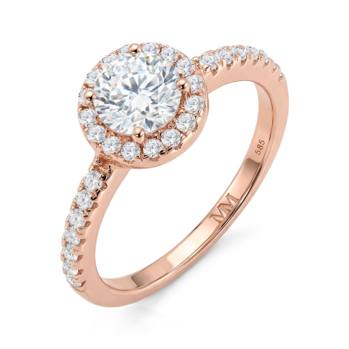 Dynara - Moissanite Engagement Ring with Halo and Pavé Band