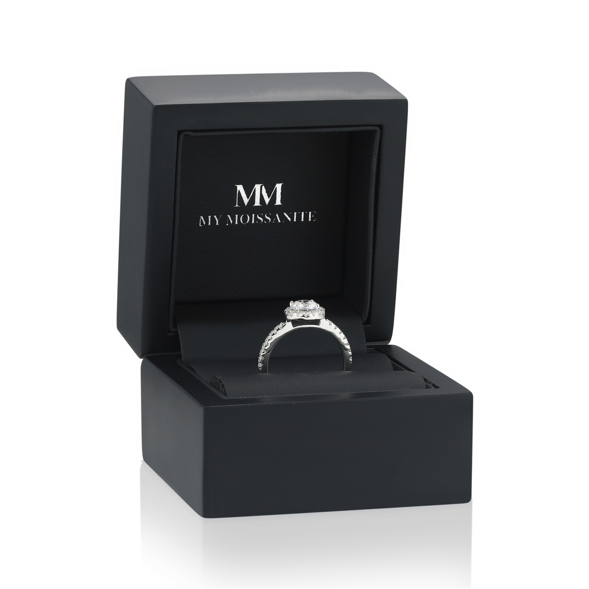 Dynara - Moissanite Engagement Ring with Halo and Pavé Band