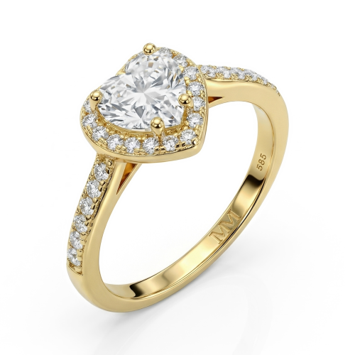 Amoria - Heart Cut Moissanite Engagement Ring with Halo and Pavé Set Side Stones