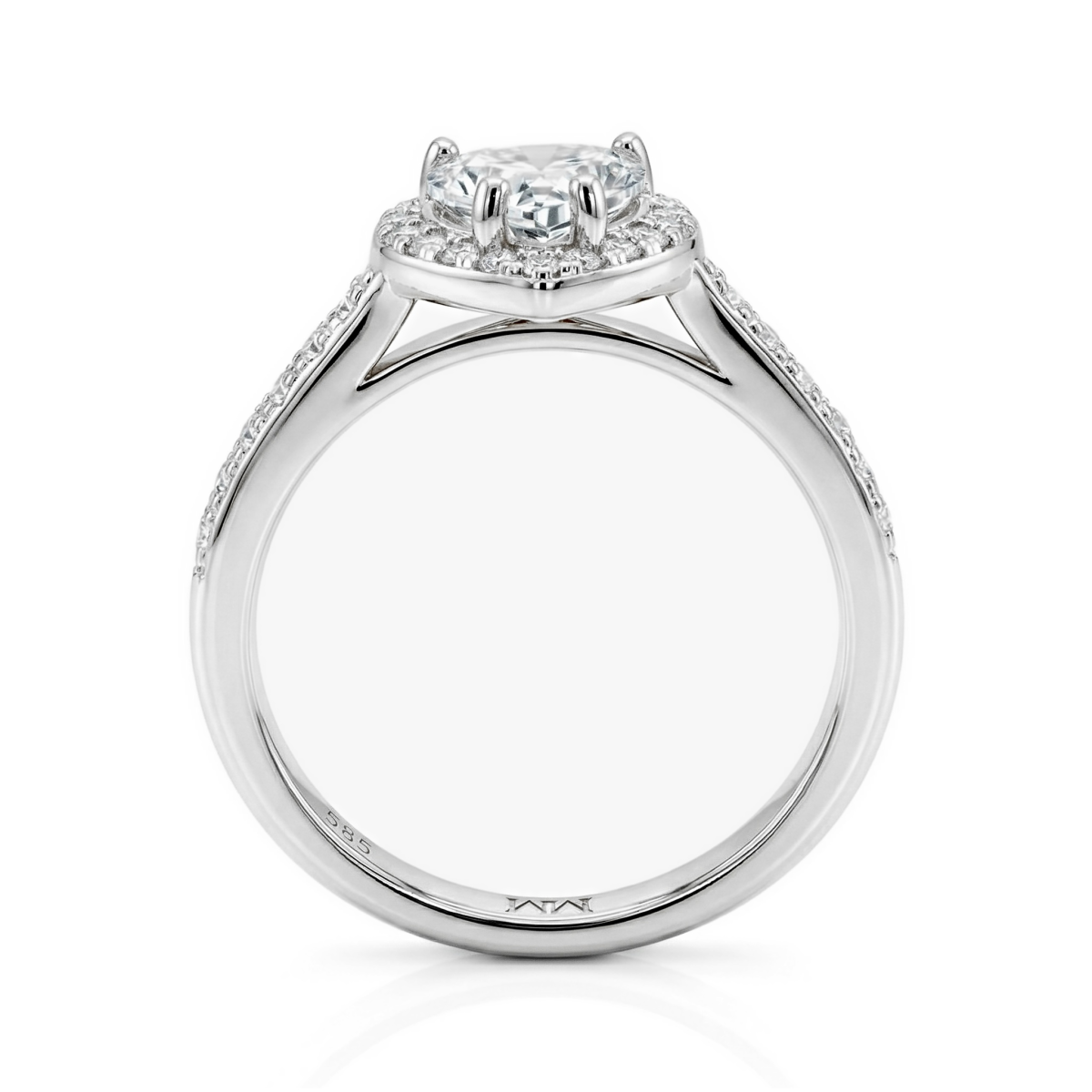 Amoria - Heart Cut Moissanite Engagement Ring with Halo and Pavé Set Side Stones