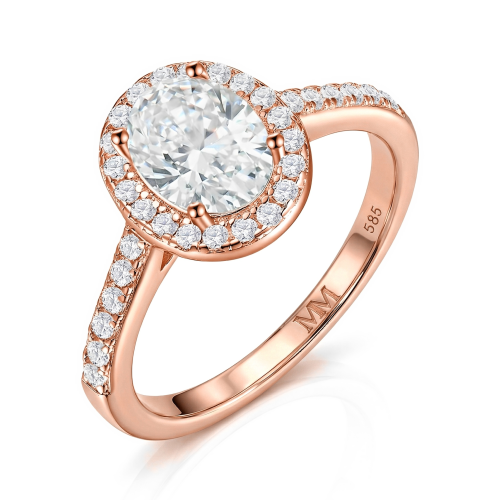 Orletta - Oval Moissanite Engagement Ring with Pavé Halo and Band