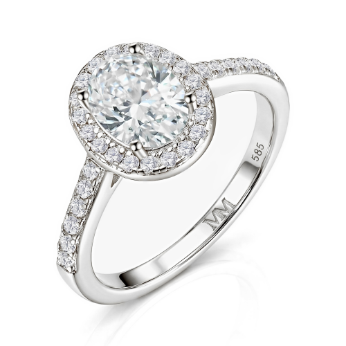 Orletta - Oval Moissanite Engagement Ring with Pavé Halo and Band