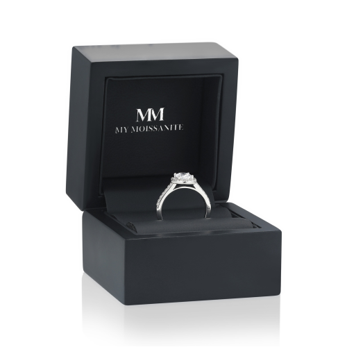 Orletta - Oval Moissanite Engagement Ring with Pavé Halo and Band