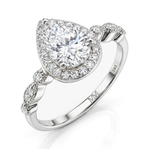 Elanore - Halo Pear Cut Moissanite Engagement Ring with Twisting Pave Band