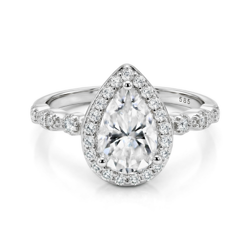 Elanore - Halo Pear Cut Moissanite Engagement Ring with Twisting Pave Band