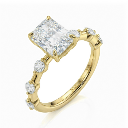 Isla - Radiant Cut Moissanite Ring with Side Stones
