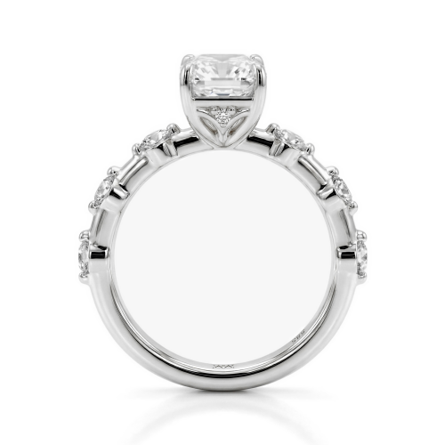 Isla - Radiant Cut Moissanite Ring with Side Stones