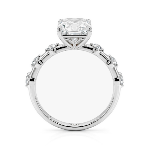 Isla - Radiant Cut Moissanite Ring with Side Stones