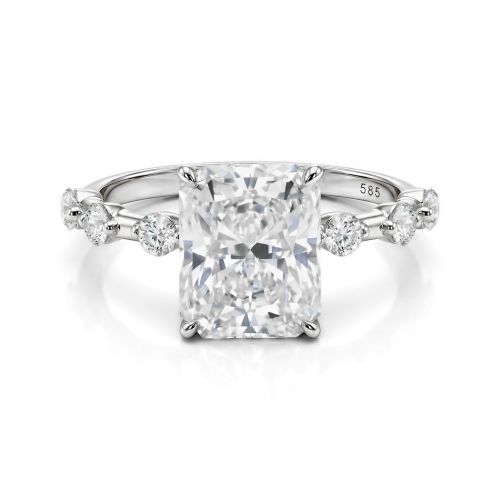 Isla - Radiant Cut Moissanite Ring with Side Stones