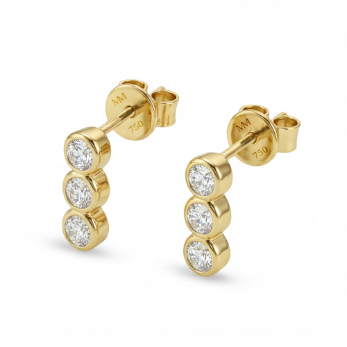 Tri-Bezel - Moissanite Stud Earrings in Bezel Setting
