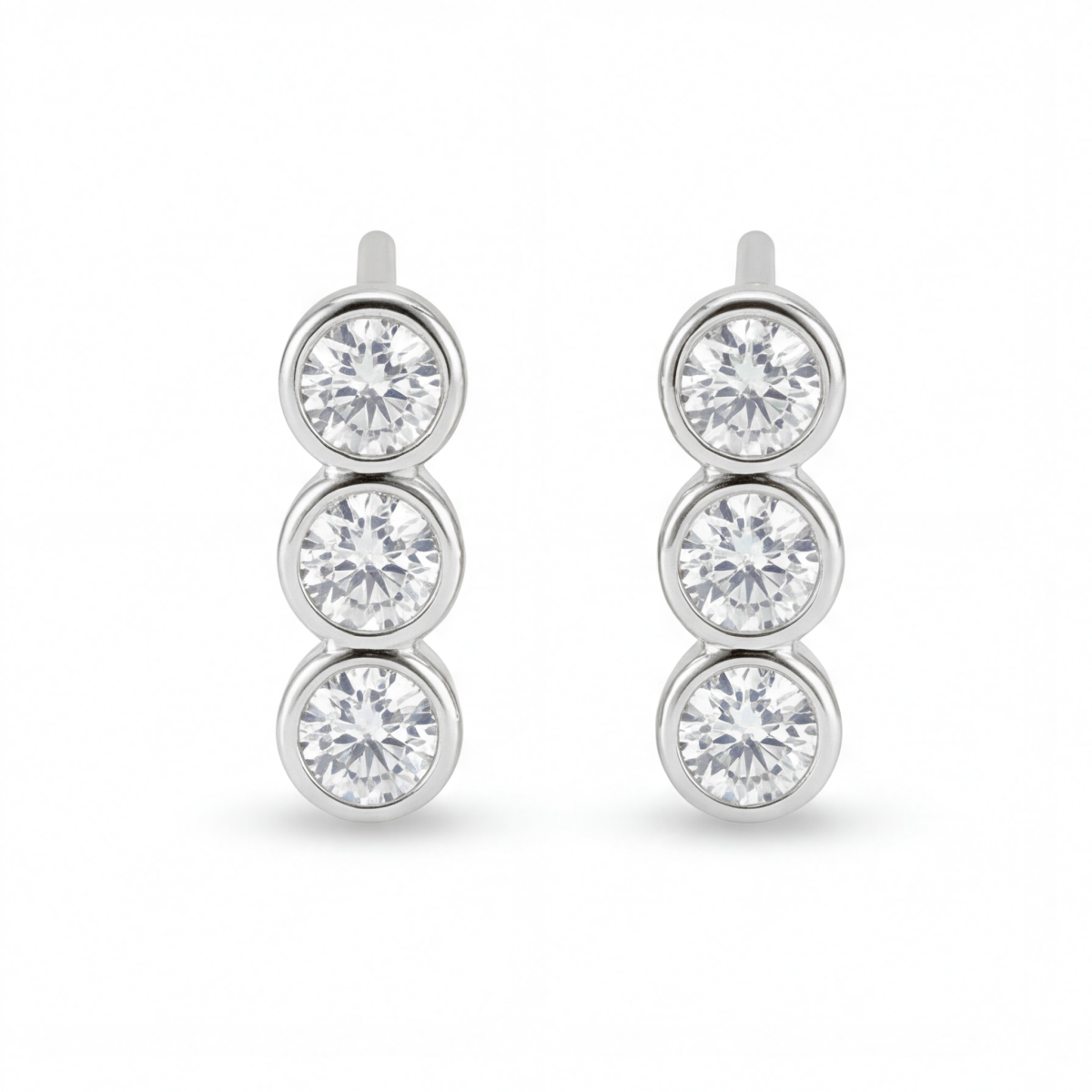 Tri-Bezel - Moissanite Stud Earrings in Bezel Setting