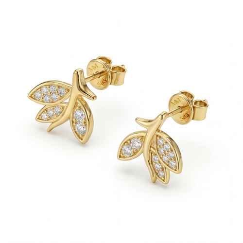 Pavé Leaves - Moissanite Stud Earrings