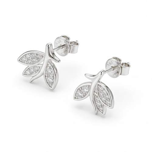 Pavé Leaves - Moissanite Stud Earrings
