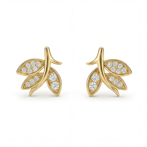 Pavé Leaves - Moissanite Stud Earrings