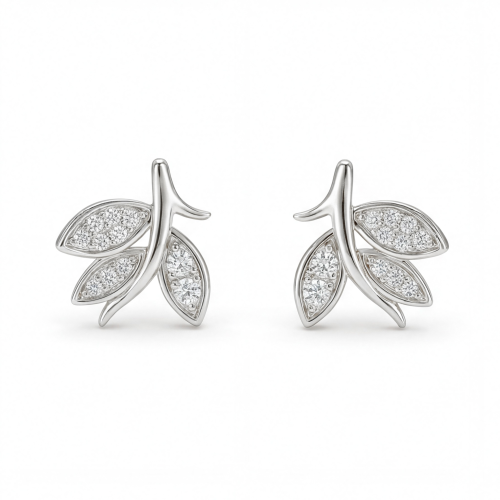 Pavé Leaves - Moissanite Stud Earrings