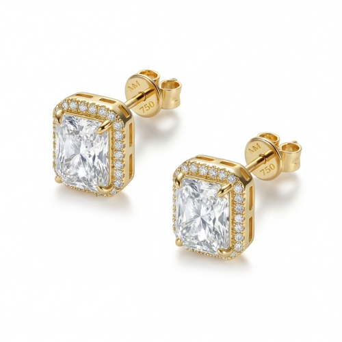 Aura - Radiant Moissanite Stud Earrings in Halo Setting