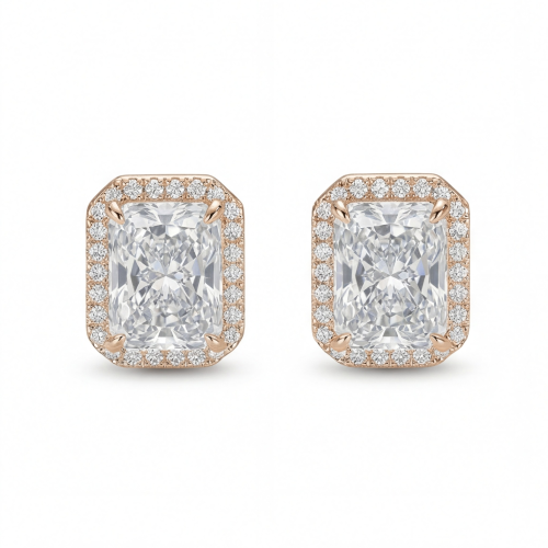 Aura - Radiant Moissanite Stud Earrings in Halo Setting