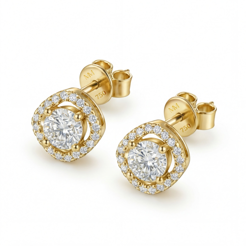 Spaced Halo - Moissanite Stud Earrings in Halo Setting