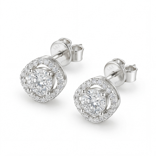 Spaced Halo - Moissanite Stud Earrings in Halo Setting