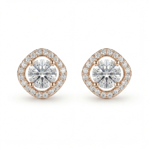Spaced Halo - Moissanite Stud Earrings in Halo Setting