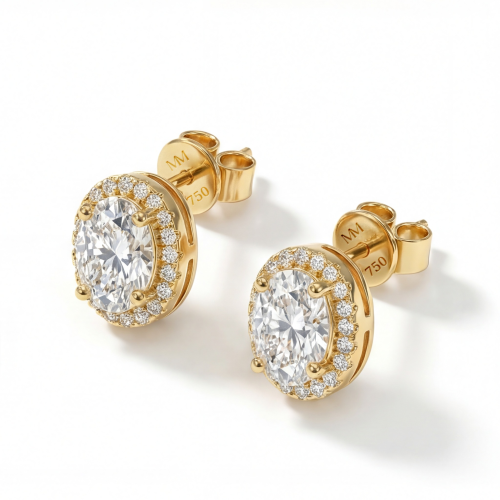 Ellipse - Oval Moissanite Stud Earrings in Halo Setting