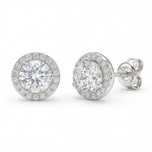 Orbis - Moissanite Stud Earrings in Halo Setting Orbis - Moissanite Stud Earrings in Halo Setting