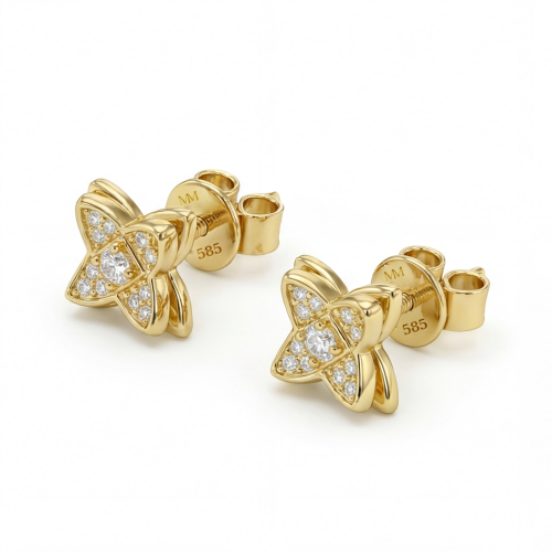 Sparkling Flowers - Moissanite Stud Earrings in Pavé Setting