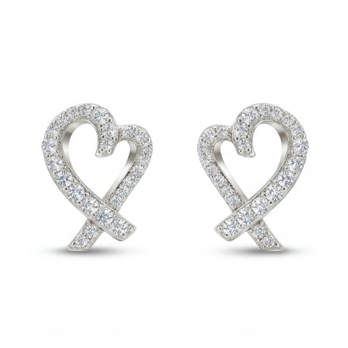 Heart Strings - Moissanite Stud Earrings in Pavé Setting