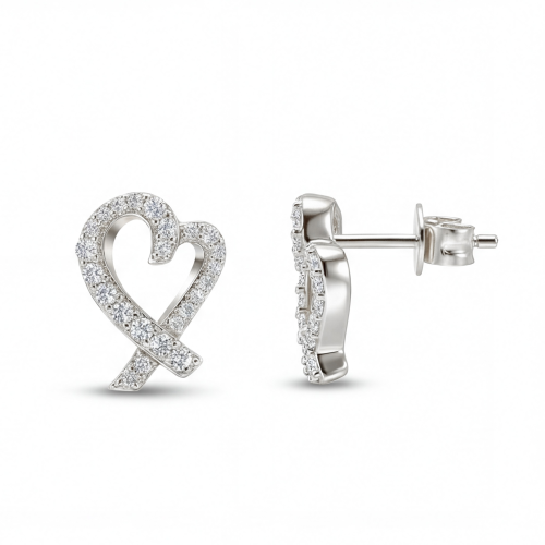 Heart Strings - Moissanite Stud Earrings in Pavé Setting