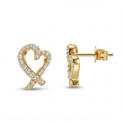 Heart Strings - Moissanite Stud Earrings in Pavé Setting