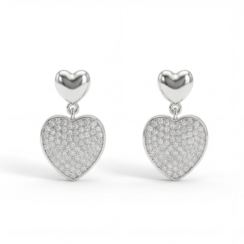 Hearts of Pavé - Moissanite Drop Earrings in Pavé Setting