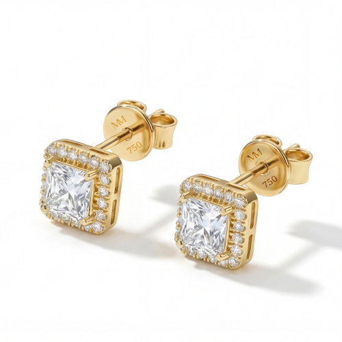 Tetrona - Asscher Moissanite Stud Earrings in Halo Setting