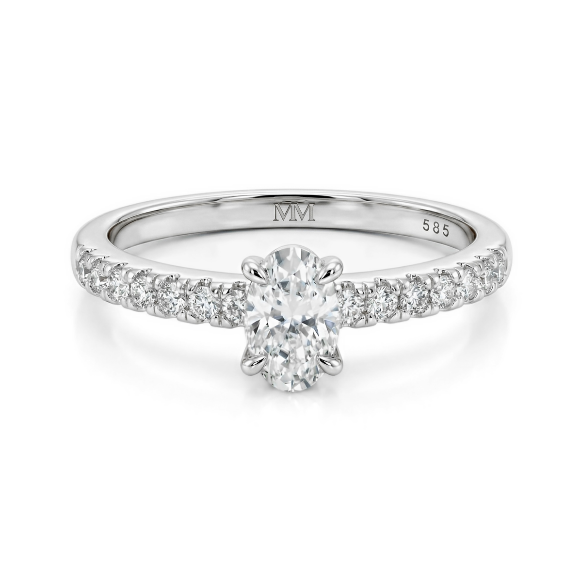 Nina Ring - Oval Moissanite Ring with Pavé Side Stones