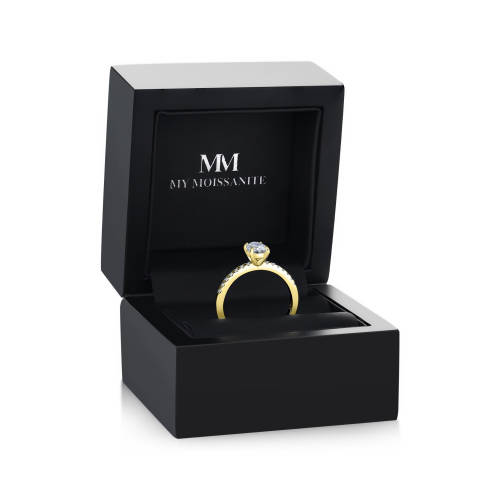 Nina - Oval Moissanite Ring with Pavé Side Stones
