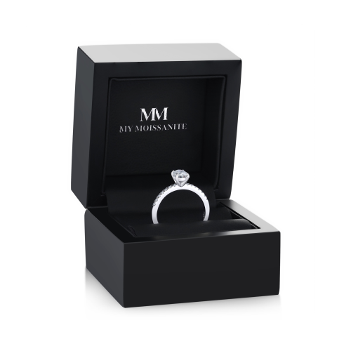 Nina - Oval Moissanite Ring with Pavé Side Stones