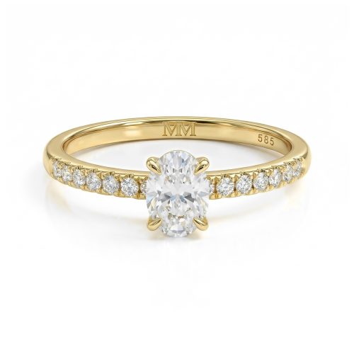 Nina - Oval Moissanite Ring with Pavé Side Stones