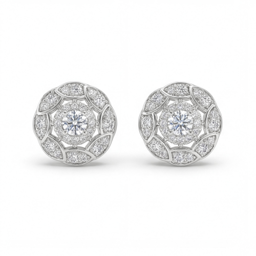 Double Halo - Moissanite Stud Earrings in Halo Setting
