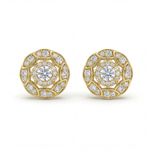 Double Halo - Moissanite Stud Earrings in Halo Setting