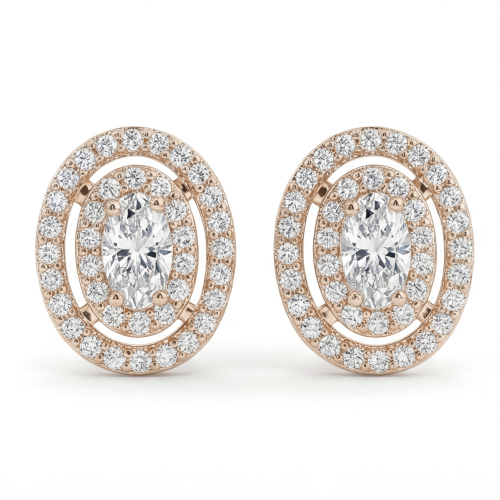 Brilliance - Oval Moissanite Stud Earrings in Halo Setting