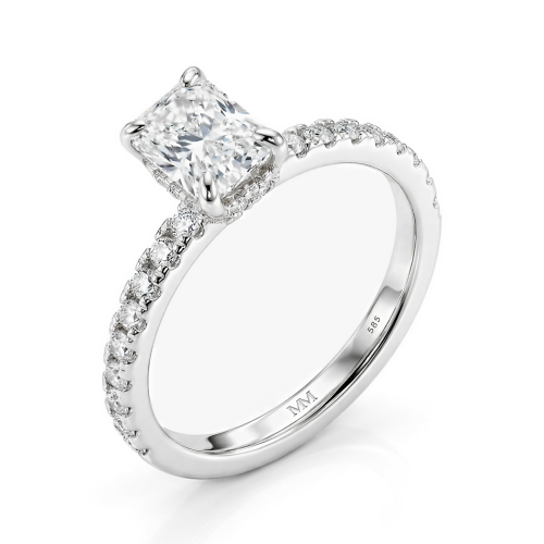 Astra - Radiant Moissanite Ring with Pavé Side Stones & Hidden Halo