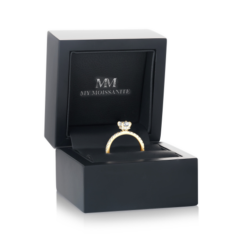 Astra - Radiant Moissanite Ring with Pavé Side Stones & Hidden Halo