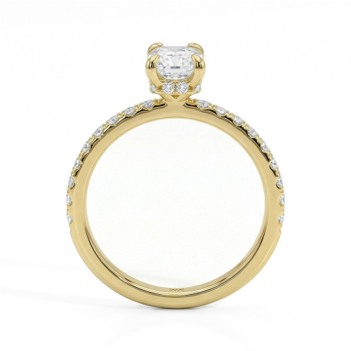 Astra - Radiant Moissanite Ring with Pavé Side Stones & Hidden Halo