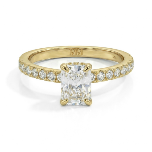 Astra - Radiant Moissanite Ring with Pavé Side Stones & Hidden Halo