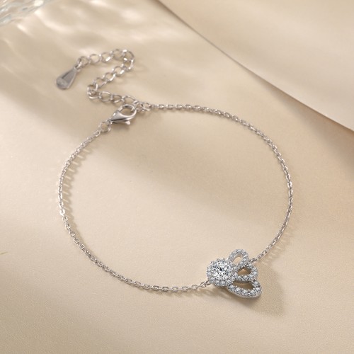 Ornella - Floral Halo Moissanite Bracelet with Adjustable Chain